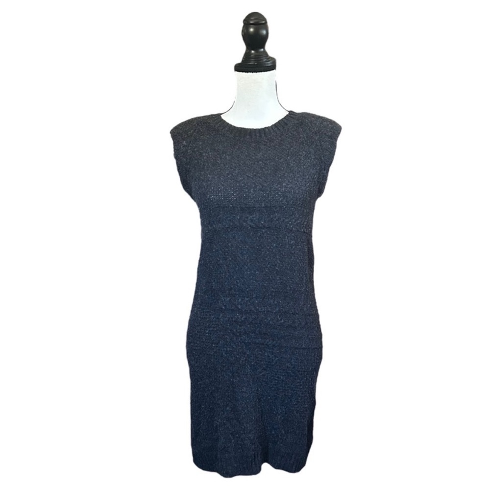 Theory Silasi Woodstock Sweater Dress Knit Chunky Gray Wool Blend Button Back S
